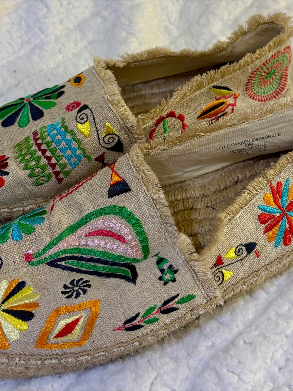Johnny Was Embroidered Tan Espadrilles with Green & Black Accents - Picture 2 of 15